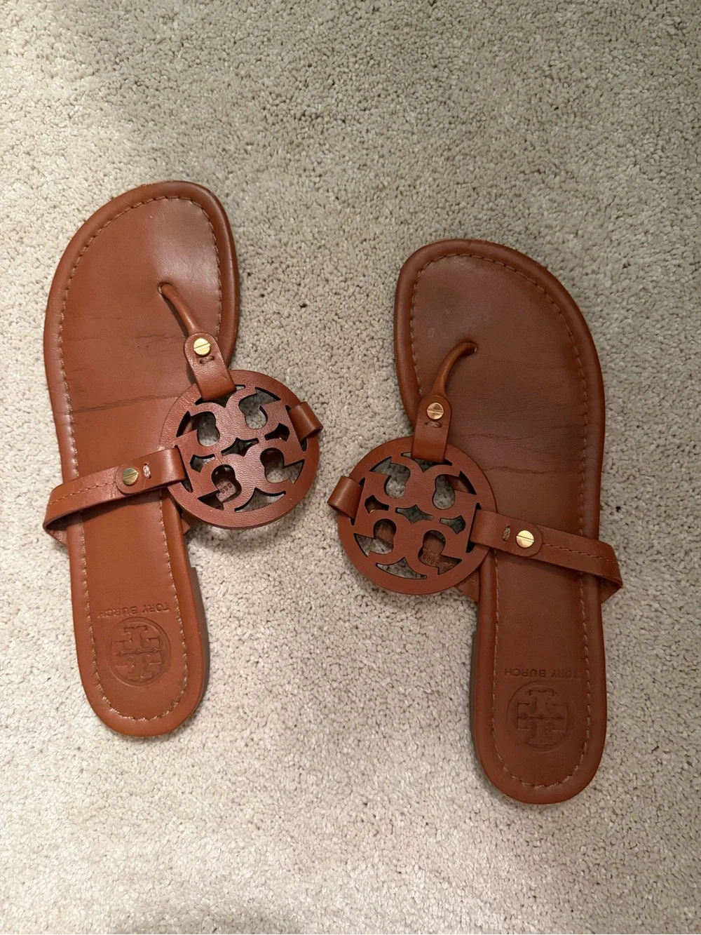 Tory Burch Leather Logo Thong Sandals in brown